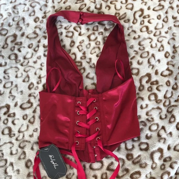 Stylish Red Satin Crop Top - Picture 2 of 3